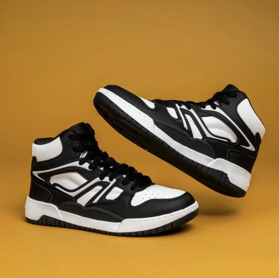 Black-White High-Top Casual Sneakers