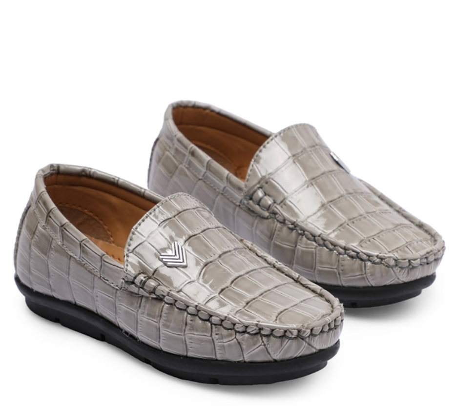 Beige Patterned Slip-Ons for Boys