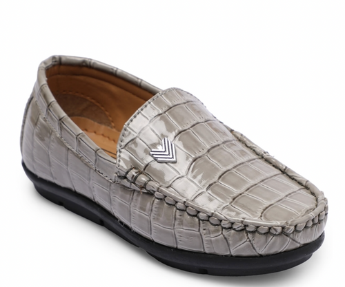 Beige Patterned Slip-Ons for Boys