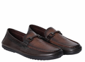Brown Textured Leather Loafers with Metal Bit Accent