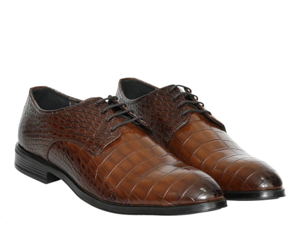 Brown Textured Lace-Up Formal Shoes