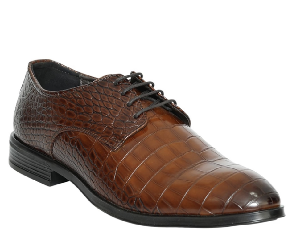 Brown Textured Lace-Up Formal Shoes